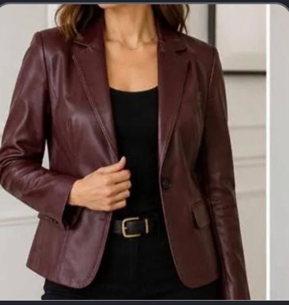 John Carlisle Burgundy Leather Blazer Luxury Jacket XS